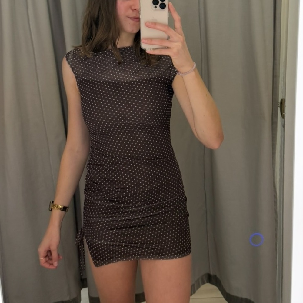 Sleeveless Black Polka Dot Mini Dress